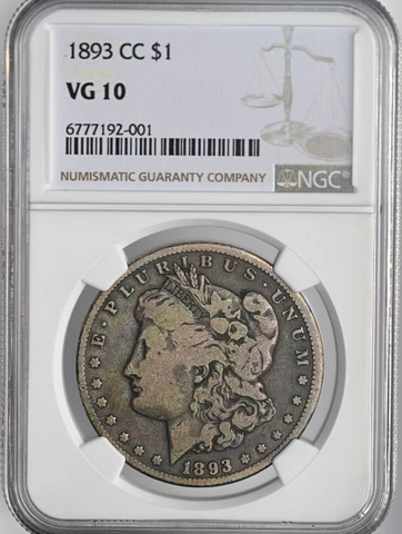 1893-CC $1 MORGAN SILVER DOLLAR  NGC VG10 #6777192-001  "CARSON CITY" DOLLAR! Cover
