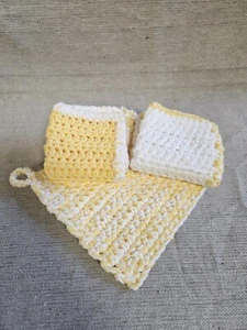 Juego de paños de cocina de ganchillo soporte amarillo blanco - Imagen 1 de 4