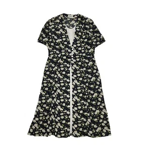 90s Vintage Kenzie Black & White Floral Button Daywear Dress Women's Size 10 - Picture 1 of 5