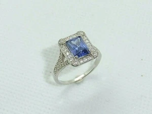 Ladies Art Deco Design 925 Fine Silver White Sapphire & 1.5 Carat Tanzanite Ring - Picture 1 of 12