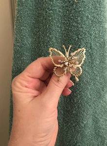 Vintage Monet Butterfly Brooch- Raised Clear Crystals, Stamped - Picture 1 of 12