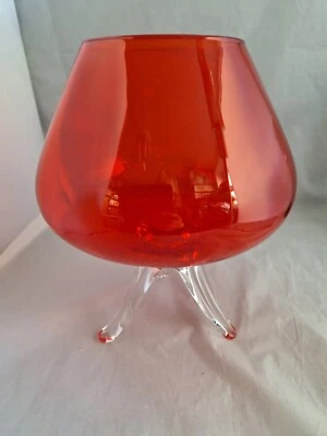 Vintage Extra Large Red Blown Glass Balloon Brandy Snifter Vase 3 Legged 9" Tall - image 1 of 4