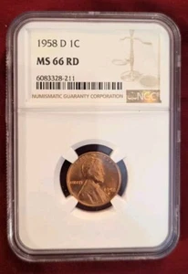 Centavo de trigo Lincoln 1958-D 1c - NGC MS 66 RD - Imagen 1 de 3