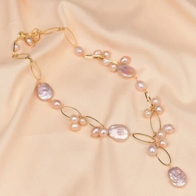 21» натуральный фиолетовый жемчуг монета Кеши жемчуг ожерелье для леди ручной работы подарок - Изображение 1 из 4