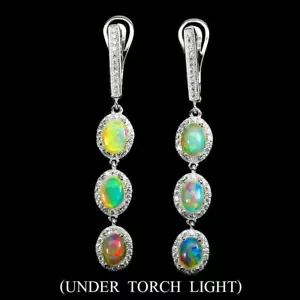Silver Earrings Opal Genuine Natural Mined Gems Solid Sterling Drop Dangle - Picture 1 of 24