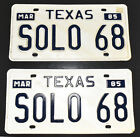 Vintage Spersonalizowane tablice rejestracyjne Texas SOLO68 Para 1985