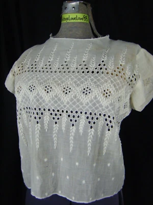Blusa Manga Algodón Eduardiano Transparente Blanca Años 60 De Colección - Busto 38/S, ¡tal cual/PROYECTO! Foto 1 de 4