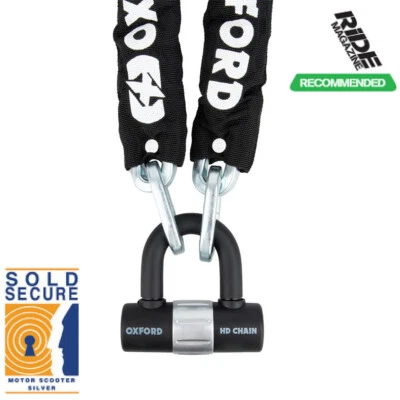 Oxford HD Chain and Lock 1.5m OF159 Hardened 9.5mm Square Link Double Locking - Image 1 of 4