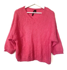 Topshop Vintage Cropped Oversize Pink Angora / Wool Blend V-Neck Jumper M VGC - Picture 1 of 12