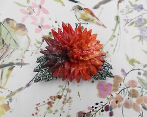 RED CHRYSANTHEMUM BROOCH Festive Wedding Lapel Flower Pin HANDMADE HAND PAINTED