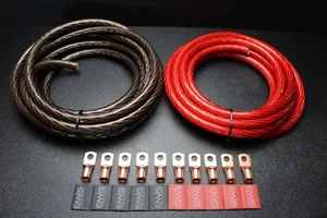 0 GAUGE WIRE 10FT RED 10 FT BLACK SHINY BATTERY 10PCS COPPER 3/8 RING HEATSHRINK - Picture 1 of 9