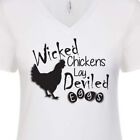 Wicked Chickens Lay Deviled Eggs Coop Farmers Market Hen Women's V-Neck Shirt