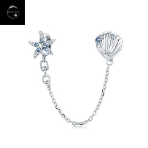 Genuine 925 Sterling Silver Sea Shell Starfish Safety Chain Charm for Bracelets - Picture 1 of 7