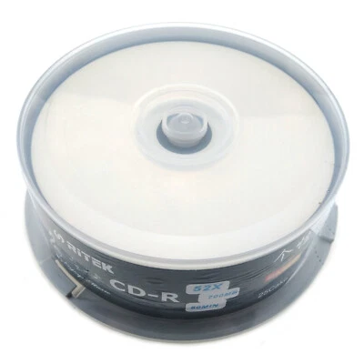 25 Pack CD-R Blank Disc 700MB 80min Recordable Surface Printable Black Bottom - Image 1 of 4