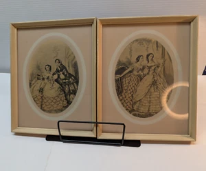 2 Stück Godeys Americanized Paris Fashions 1800er Holzrahmen Lithographie Wandbild - Bild 1 von 4