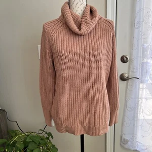 Haven Well Within Chunky Knit Sweater Pink Medium Cowl Neck Cozy - Picture 1 of 9