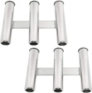 Stainless Steel 3 Tubes Boat Fishing Rod Holder Wall Mounted for Marine (2 Pack) - Picture 1 of 8