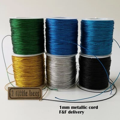 1mm Metallic Lurex Cord Braided Thread Glitter String Gold Silver Black Craft UK - Image 1 of 4