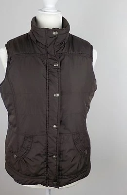 Chaleco acolchado Vanity mediano marrón forro de piel sintética cremallera botón a presión delantero para mujer Foto 1 de 4