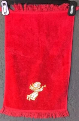 Toalla de mano vintage de Navidad Martex roja bordada ángel de vacaciones todo algodón  Foto 1 de 4