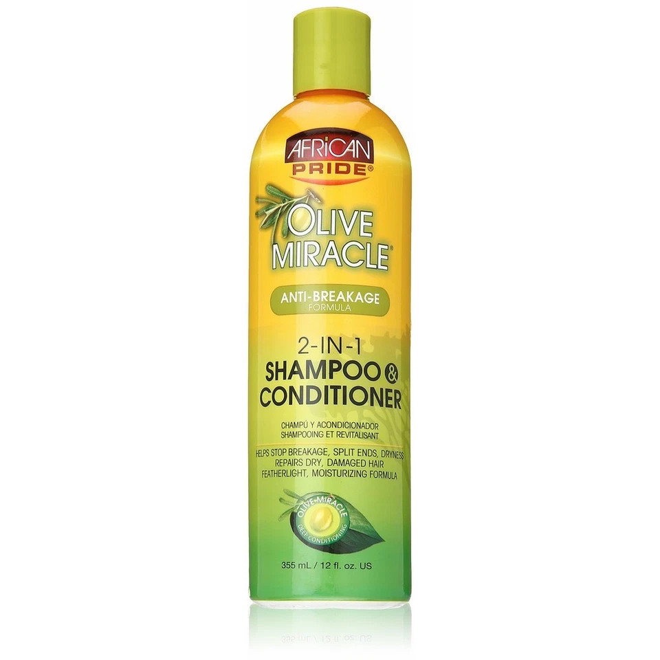 African Pride Olive Miracle 2 in 1 Shampoo & Conditioner 12 Oz
