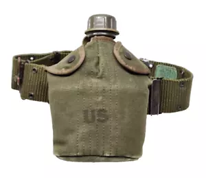 Vintage 1973 US Army Military Green Zarn Water Canteen W/ Medium Belt - Picture 1 of 8