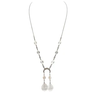Art Deco Diamant Collier 750 Weißgold mit Perlen und Bergkristall Buddhas - Bild 1 von 9