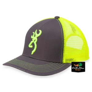 NEW BROWNING FLASHBACK MESH BACK HAT BALL CAP BUCKMARK LOGO CHARCOAL NEON GREEN - Picture 1 of 2