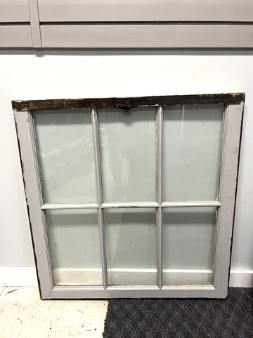Vintage Wood Window sash 6 pane GLASS picture frame chic White antique salvage A Cover
