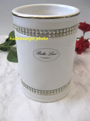 BELLA LUX WHITE Faux CRYSTAL Rhinestones CUP Make-Up BRUSH Holder Bathroom Bath - Image 1 of 4