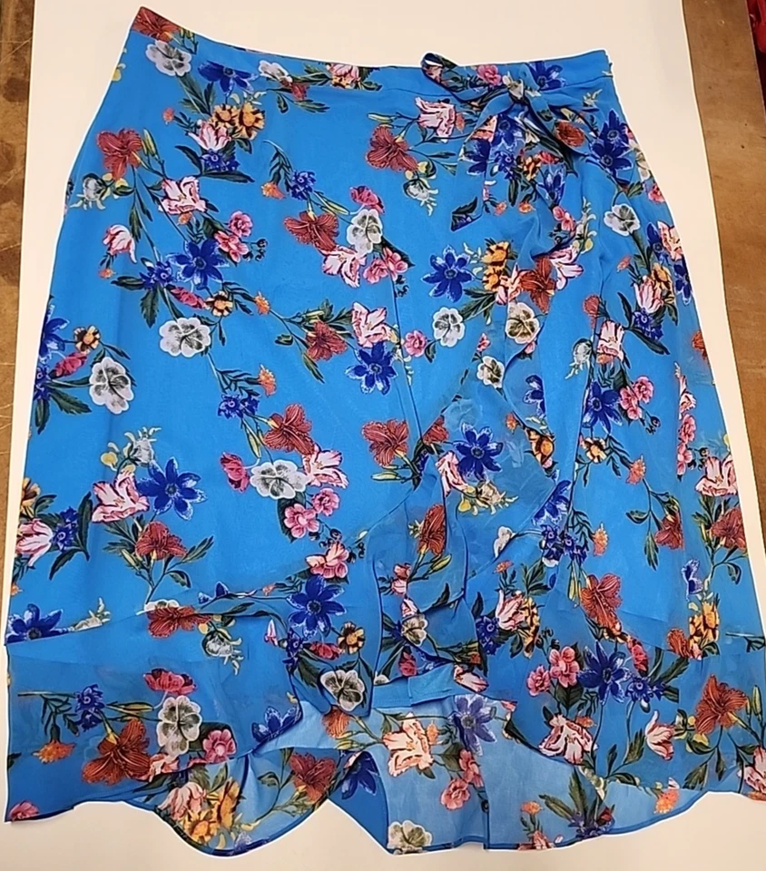 Calvin Klein Womens Blue Chiffon Floral Print Midi Skirt Plus 20w BHFO 1750