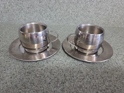 Tazas y platillos espresso Tramontina de colección acero inoxidable 18/8. Juego de 2.  Brasil Foto 1 de 4