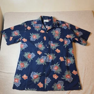 Tommy Hilfiger Hawaiian Shirt Men’s Large Blue Floral Short Sleeve - Picture 1 of 6