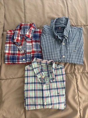 Lote de 3 camisas a cuadros abotonadas Vineyard Vines para niños talla mediana 12-14 L/S usadas en excelente estado Foto 1 de 4
