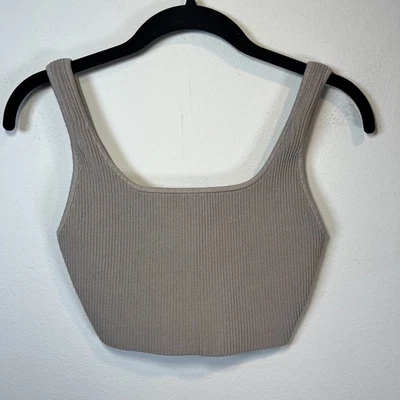 Camiseta sin mangas recortada acanalada cuello cuadrado tejido esculpido para mujer Aritzia Babaton pequeña Foto 1 de 4