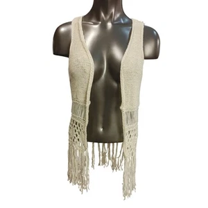 It's Our TIme Women's M Off-White Knit Tasseled Boho Vest - Picture 1 of 4