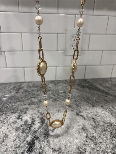 SAINT LAURENT (YSL) COLLANA YVES SAINT LAURENT YSL FINTA MABE PERLE CRISTALLO SATINATO PLACCATO ORO 51"