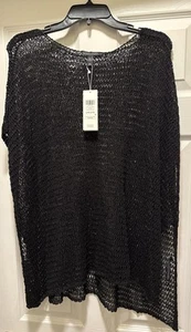 Bew EILEEN FISHER Bateau-neck Top Cap-sleeve Sweater In Black Sz L/XL - Picture 1 of 6