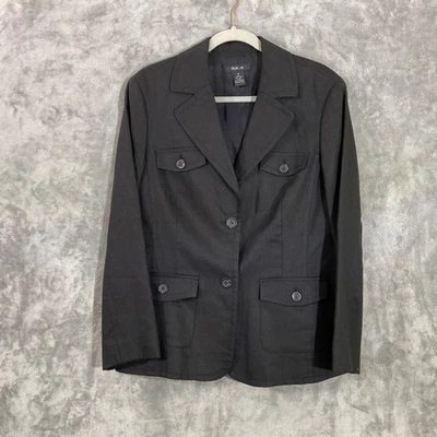 Style & Co Blazer Jacket  %100 Linen women’s size 14 Black Buttons Pockets Lined - Image 1 of 4