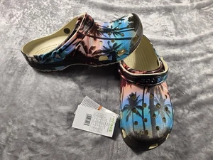 Crocs Classic Retro Resort Unisex W SZ 12 M SZ 10 Clog Palm Trees Sunset Design - Picture 1 of 7