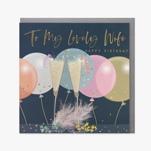 Belly Button Designs To My Lovely Wife Happy Birthday Card Balloons Champagne - Picture 1 of 1
