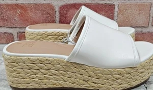 Time and Tru Platform Slides Women's Size 10White Sandals Raffia Trim New Tagged - Picture 1 of 1