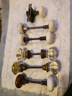 LOT of 11 Antique Victorian White Porcelain Glass Marble Door Knobs Lock 19 C.  - Image 1 of 4