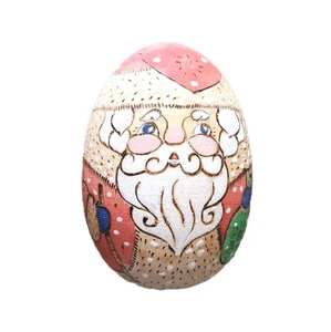 Vtg Wooden Santa Claus Egg Folk Art Christmas Hand Painted Artist Signed 2.75" - Picture 1 of 9
