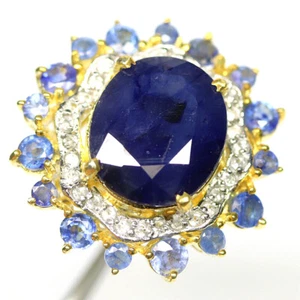 925 Plata de Ley Zafiro Azul&Blanco Circonita Joyería Anillo Talla 8.75 - Imagen 1 de 4
