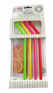 Silicone ReusaAble Straws (4ct) W Cleaning Brush For Shakes/Smoothies. 9 3/4in. - Picture 1 of 4