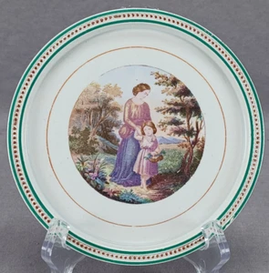 British Colored Bat Print Woman & Child Pearlware Teapot Trivet / Stand C. 1820 - Picture 1 of 9