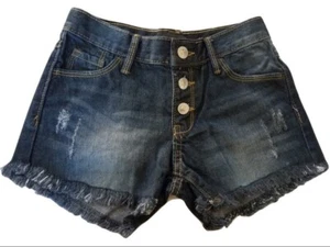 Skyhi Girls Dark Distressed Denim Shorts Deep Blue Adjustable - Picture 1 of 4