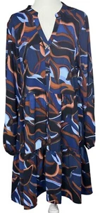 Nine West Womens Dress M Multicolor Abstract Print Tiered Long Sleeve Buttoned - Picture 1 of 12