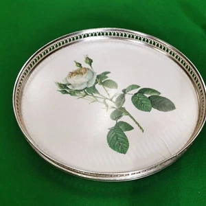 Vintage WOODMET Drinks Serving Tray ~ Rose Design ~ Gold Metal Gallery & Handles - Picture 1 of 2